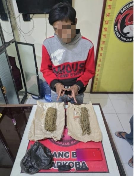 Polres Tanjung Jabung Barat Tangkap Pengedar Ganja di Area Pemakaman, Ratusan Gram Disita