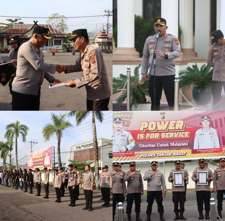 Apresiasi Dedikasi Anggota, Kapolres Tanjab Barat Berikan Penghargaan kepada Personel Berprestasi